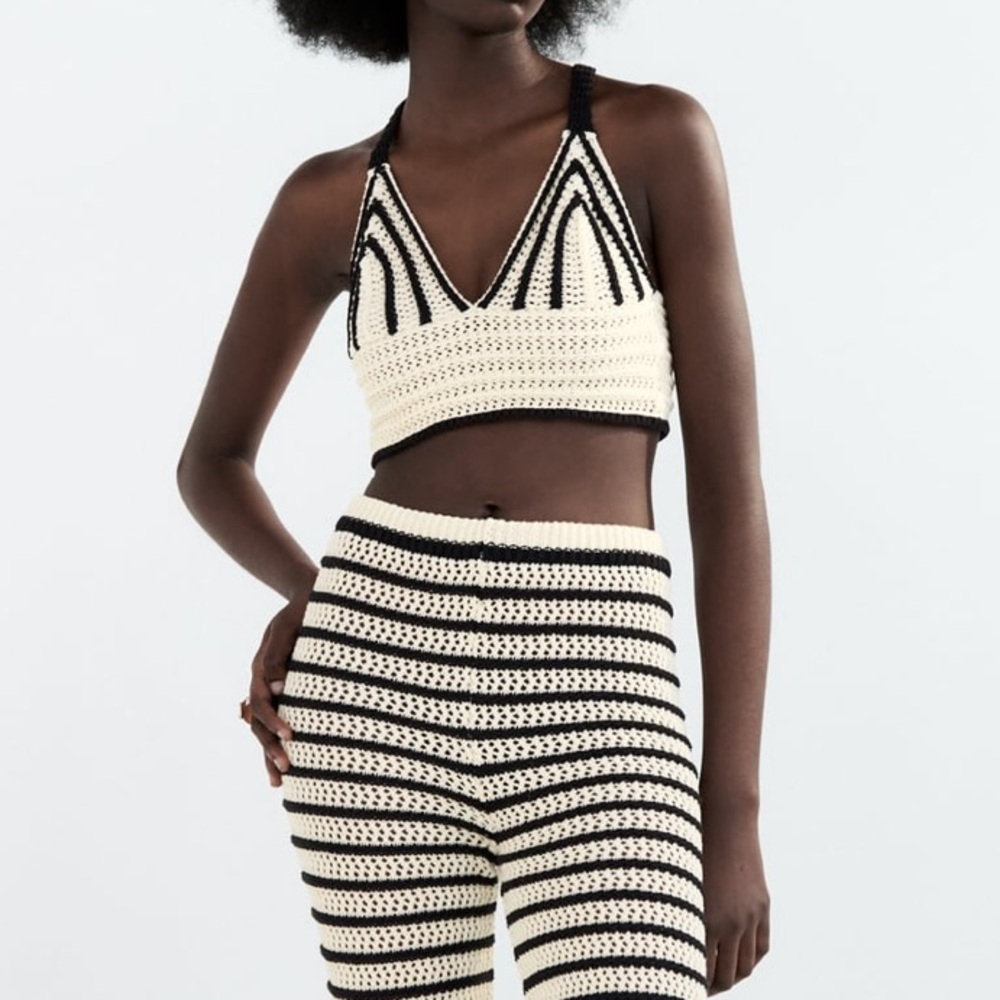 Zara striped knit top crop top size small - pants set different listing